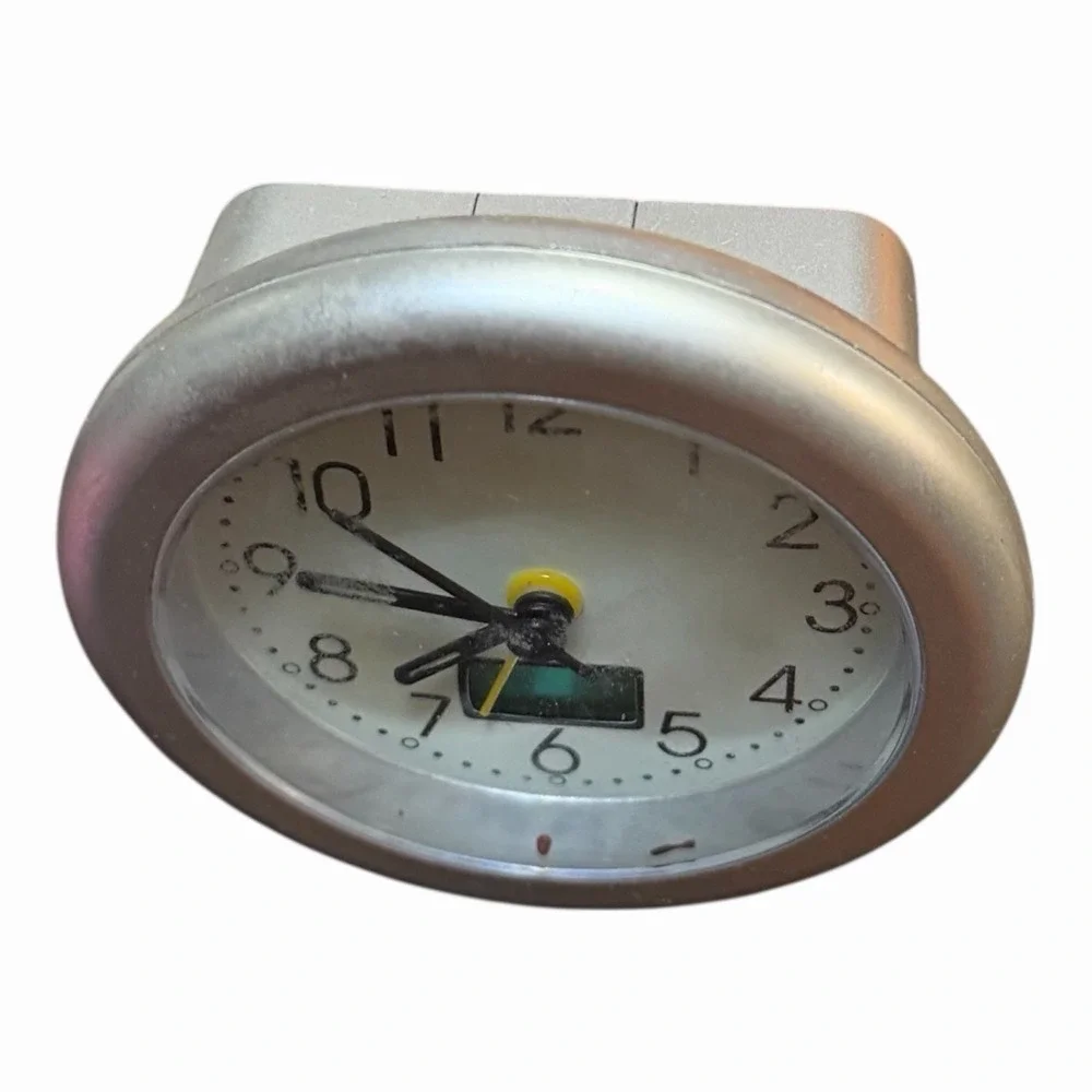 Vintage Silver Desk Clock with Digital Display Battwry Powered UNTESTED‎